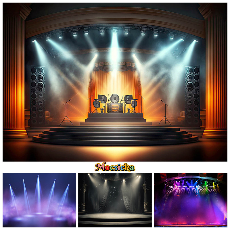 Music Stage Photography Backdrop Washable Printing Spotlight Performer ...