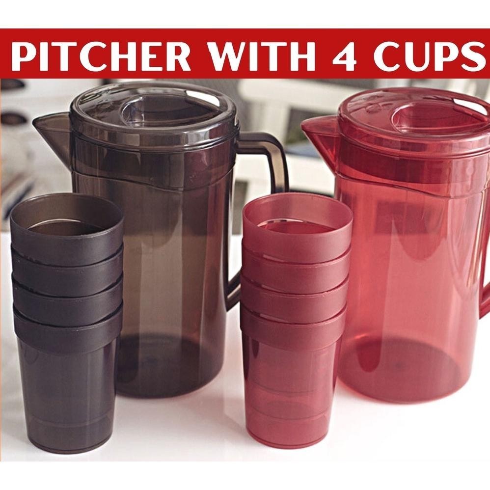 Water Pitcher Set 4 Cups Large Juice Container Jugs Pitsel Baso ...