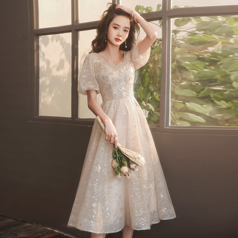 Hawlife Korean Light Khaki Elegant Puff Sleeve Evening Prom Ball JS ...