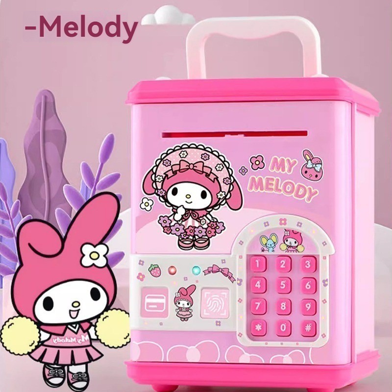 Sanrio Hello Kitty Kuromi Piggy Bank for Kids Password Box ATM Machine Unlock Anime Gift