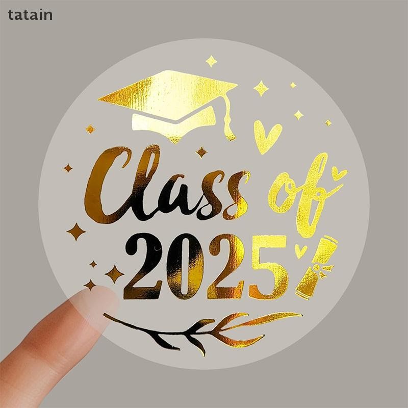 tatain 500pcs Graduation Stickers Class Of 2025 Transparent Gold Foil ...