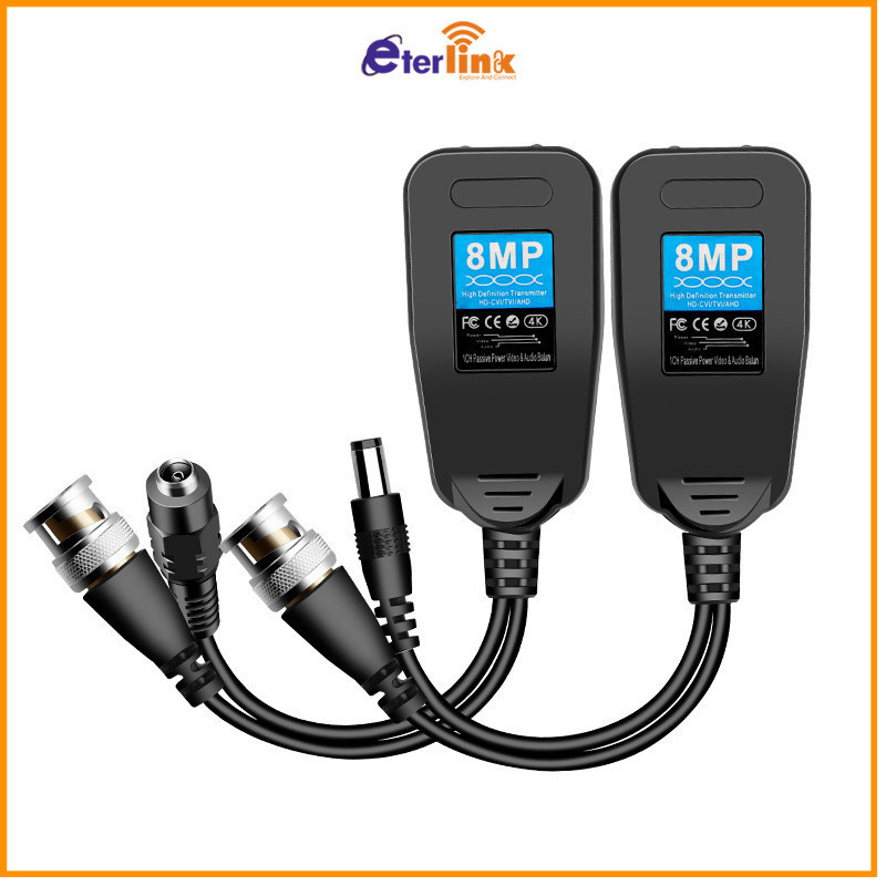 8MP Passive Video Balun HD-CVI/TVI/AHD/CVBS with Power Connector and ...