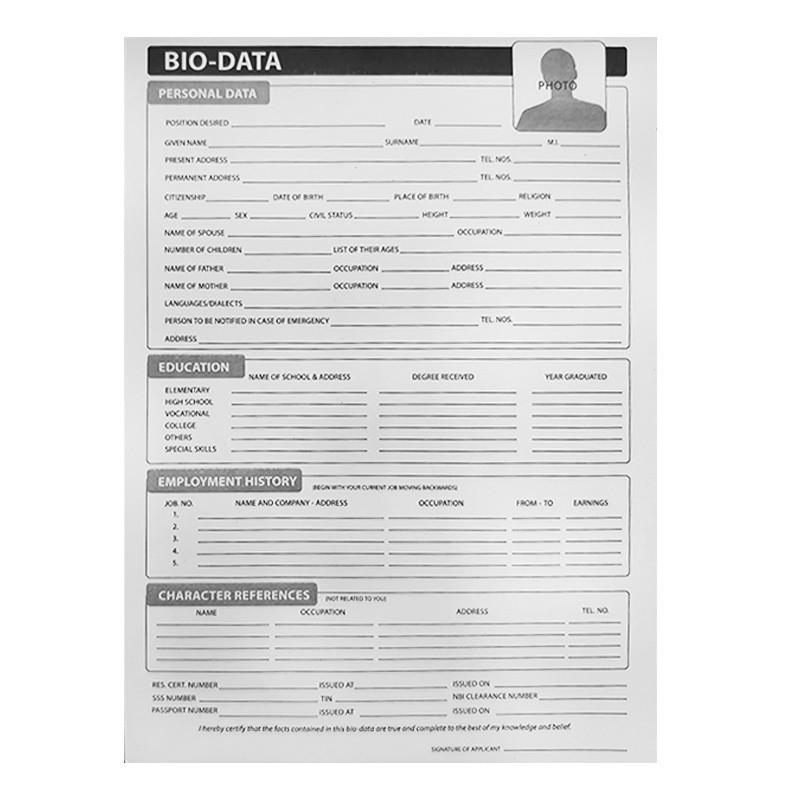 RTW Bio Date Resume 10sheets 8.5x12inches school supplies | Shopee ...