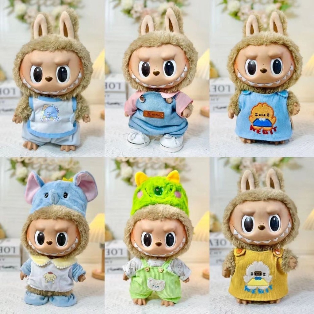 Only Clothes] 38cm Labubu Plush Doll Baby Clothes Blue Gray Diamond ...