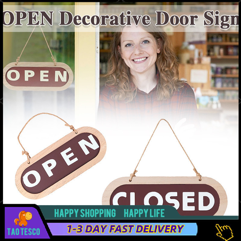 Double Sided Open Closed Signage Wooden Business Open Closed Hanging ...