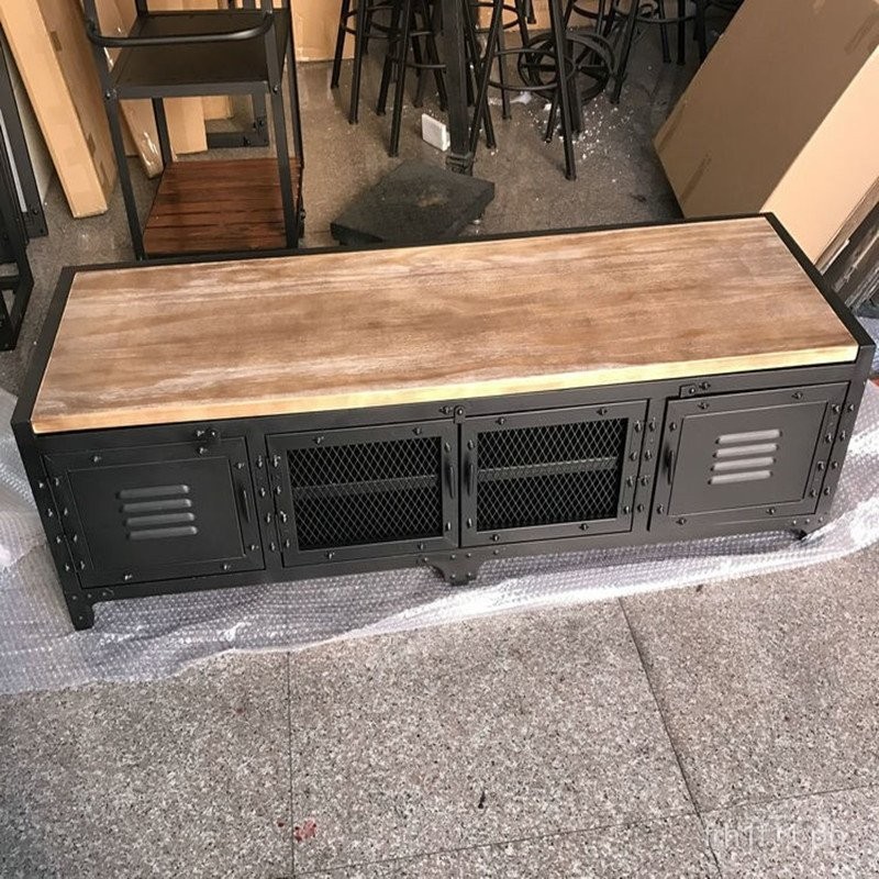 American Retro Industrial Iron Art Solid Wood TV Cabinet Storage Rack ...