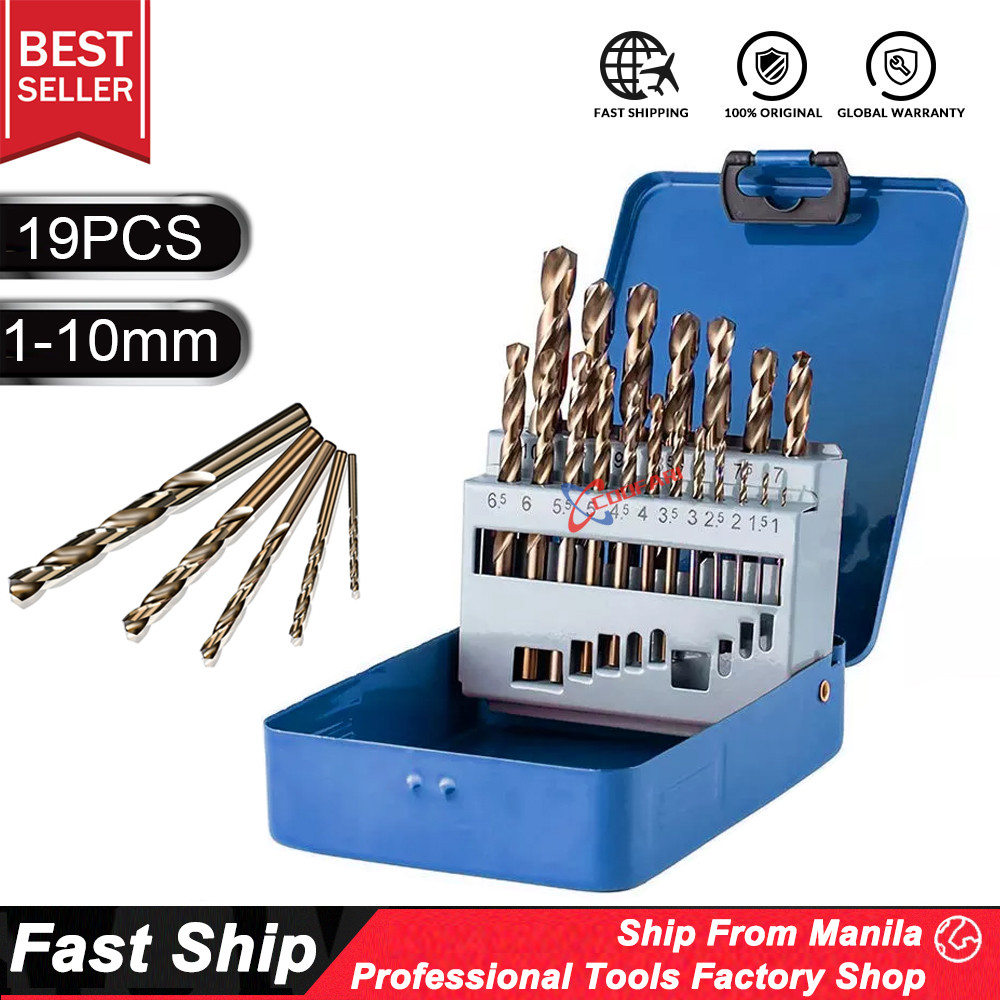 19pcs Twist Drill Bits M35 Cobalt Drill Bit Set HSS-Co Jobber Length ...