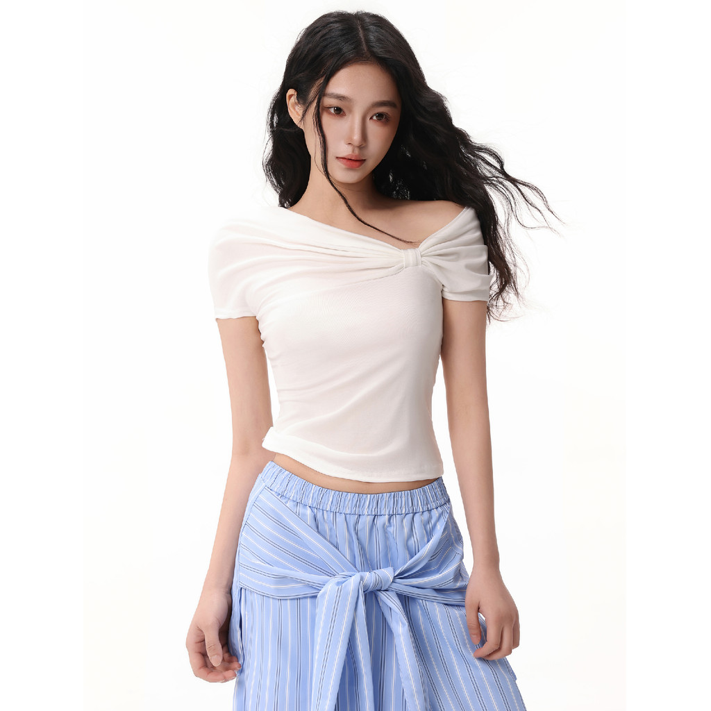 GDTIMA Sexy girl's slanted off shoulder short sleeved T-shirt for women ...