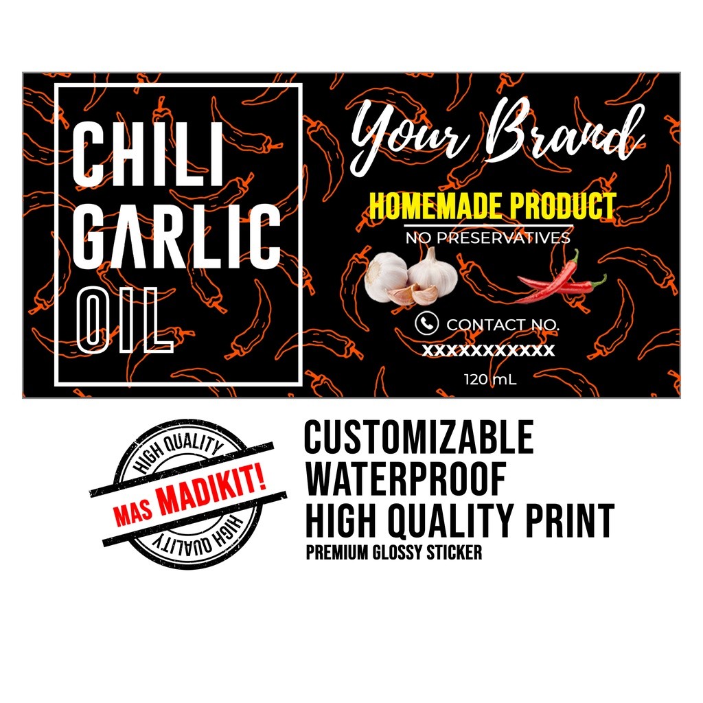 CHILI GARLIC OIL Sticker Label for Your Business | Minimalistic Design ...