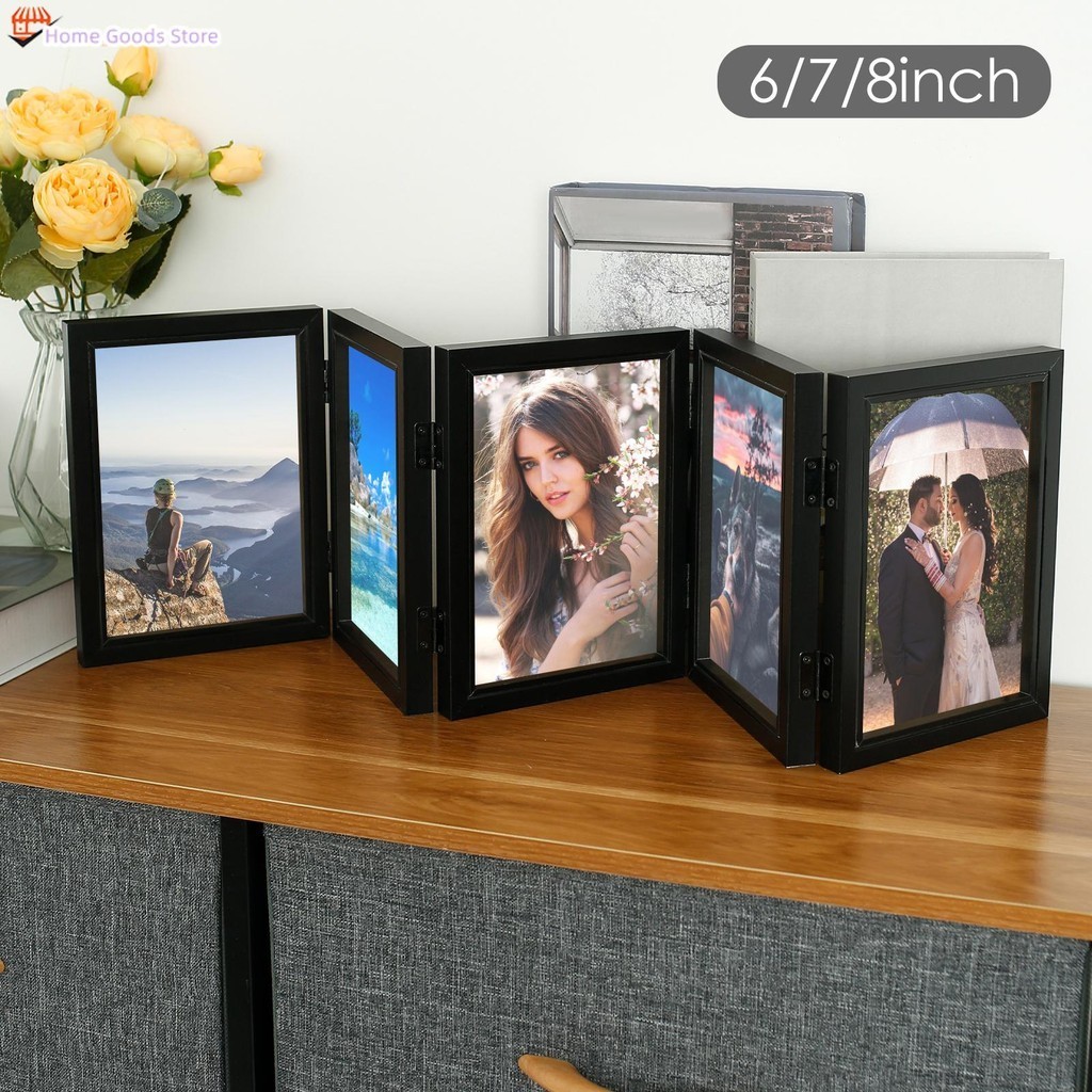 Hinged Picture Frame with Glass 5 Photos Folding Photo Frame 180 ...
