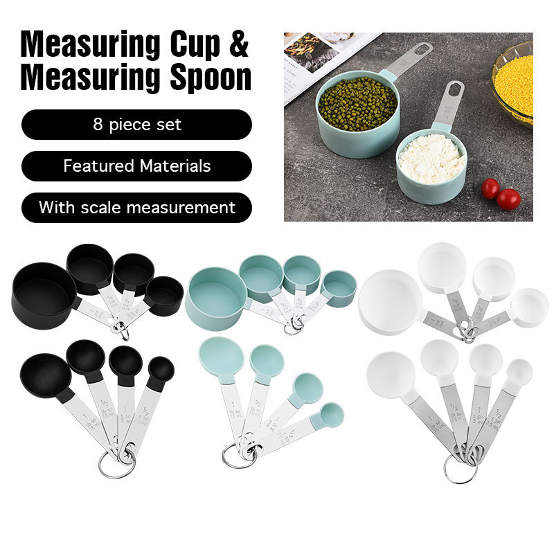 8PCS Stainless Steel Measuring Cups Kitchen Measuring Cup and Spoon Set ...