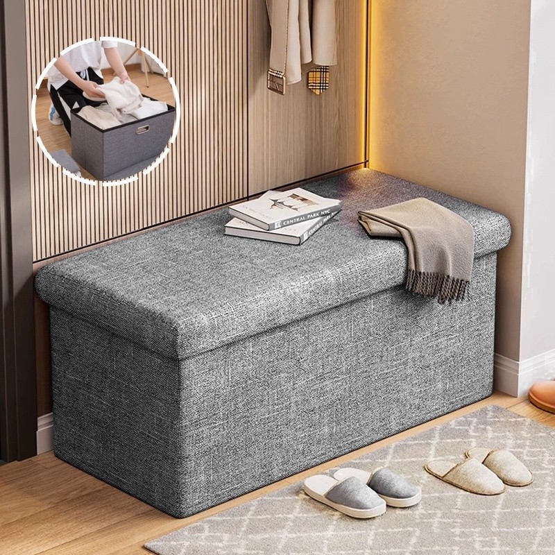 Cotton and Linen Shoe changing Storage Stool Multifunction Sofa Storage ...