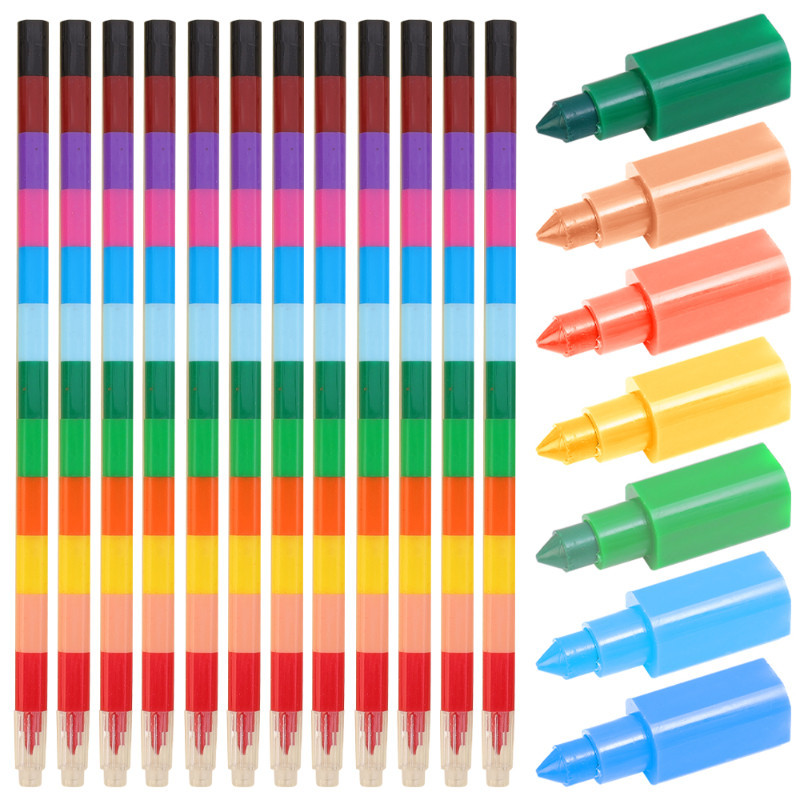 2Pcs 7/12 Colors Graffiti Crayons Kids Back To School Gift / Stackable ...