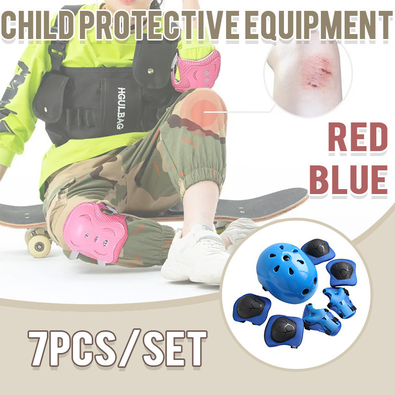 Children Helmet Knee Elbow Pad Sets Kids Adjustable Bike Skate Helmet ...
