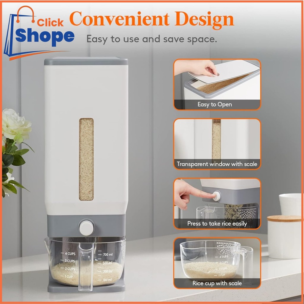 CLICK SHOPE Rice Dispenser 8KG Rice Dispenser Storage Automatic One ...