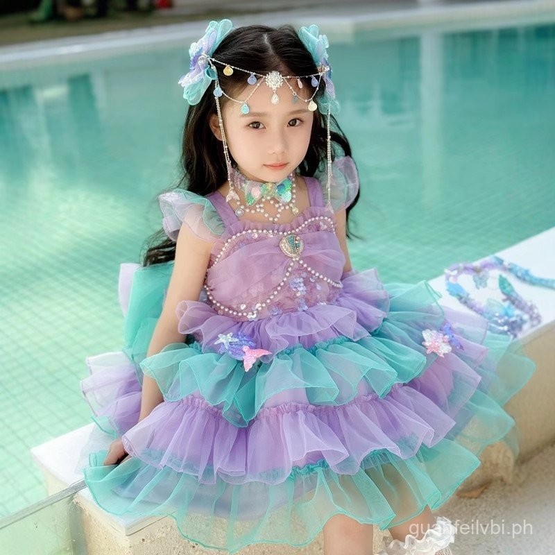Girls' Mermaid Princess Dress Summer Style Children's Ariel Dress Puffy  Tulle Dress Lolita Birthday Dress | Shopee Philippines