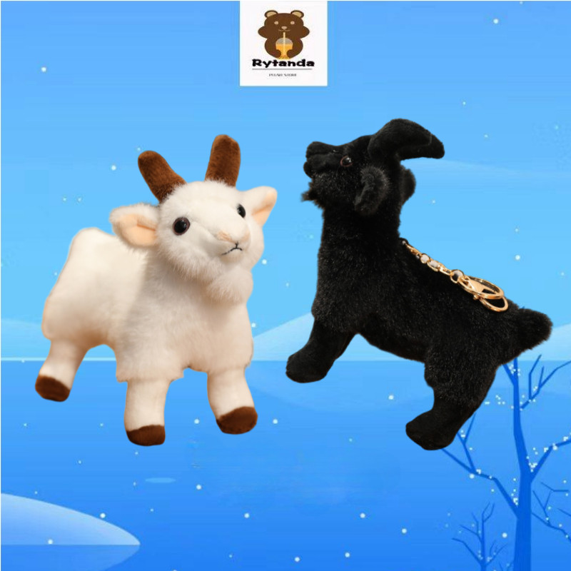 Simulated Goat Plush Toy Cute Black White Lamb Plushie Doll Keychain ...