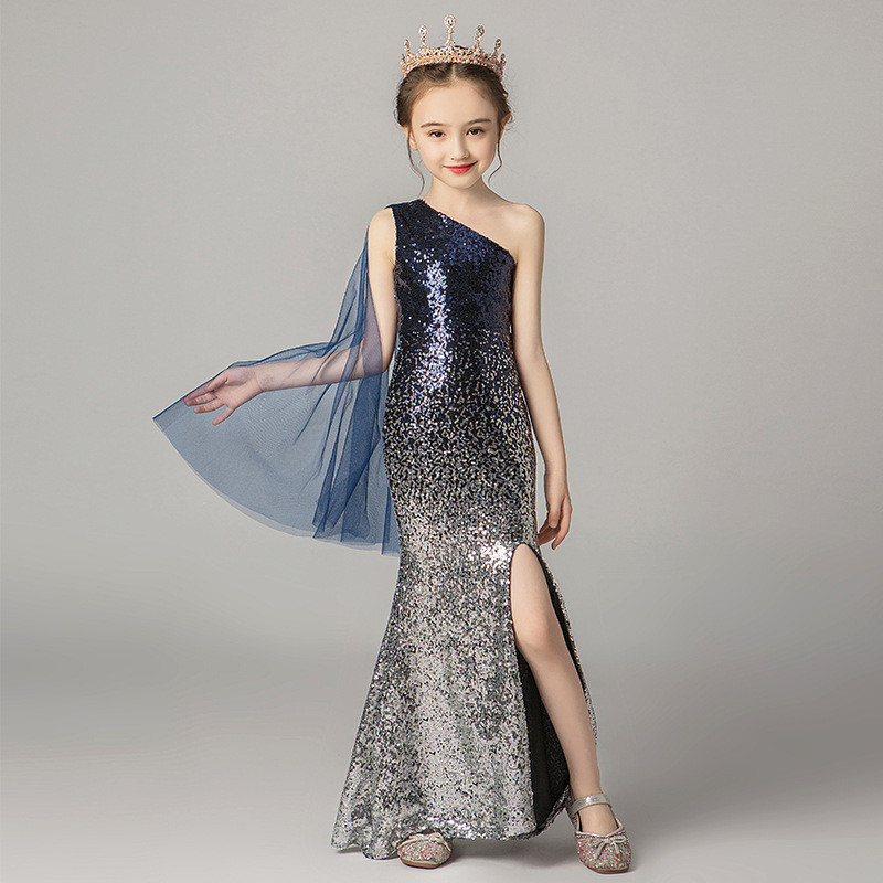 Girls' Dresses, Couture Little Girls, 10-Year-Old Princess Dress, Sequins, Host Catwalk Show, Piano Performance Clothing, Children