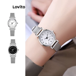 Lovito Women Casual Plain Basic Quartz Watche L69AD053 (White/Black)