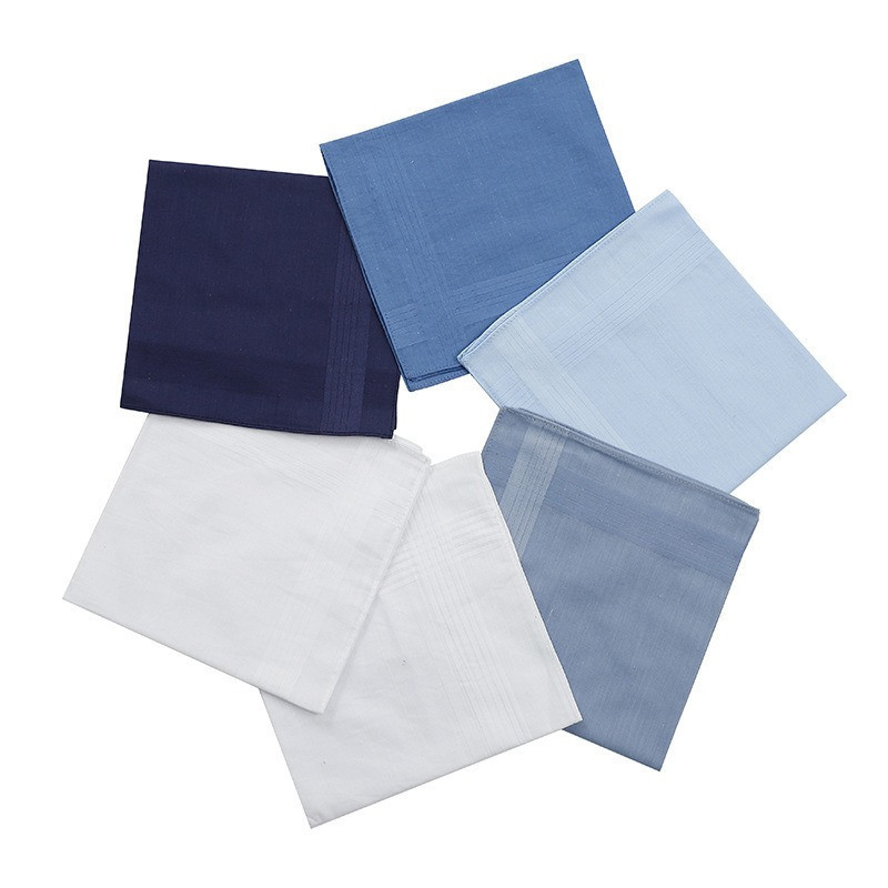 3Pcs 40x40cm Solid Color White Blue Plain Men Handkerchiefs Pocket Hankies Soft Cotton Sweat