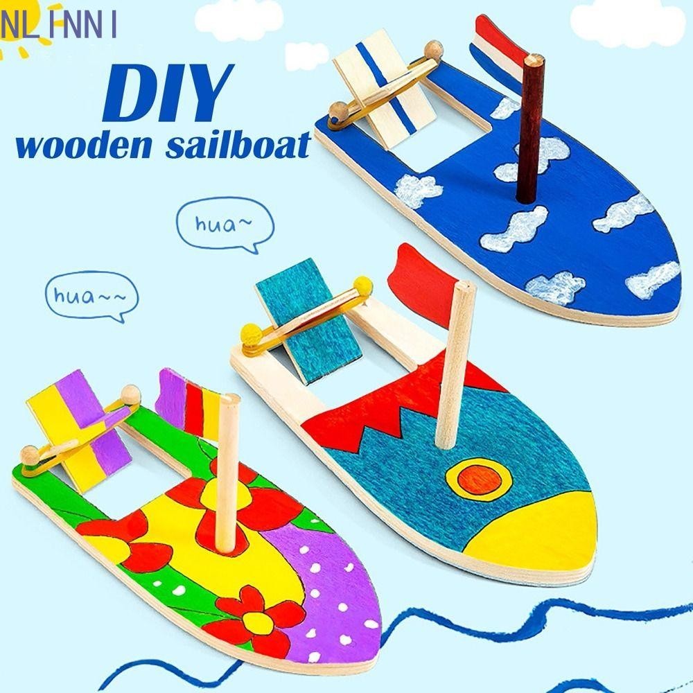 NLINNI Wooden Sailboat DIY Blank Model, Blank Model DIY Painted Boat ...