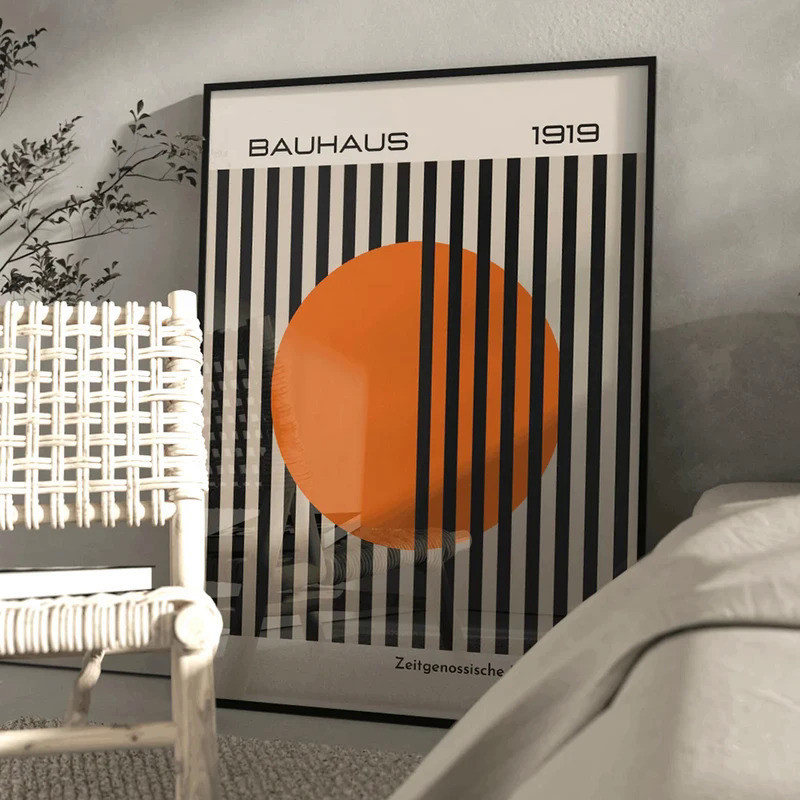 Modern Bauhaus 1919 bright orange tinted retro contemporary wall art ...