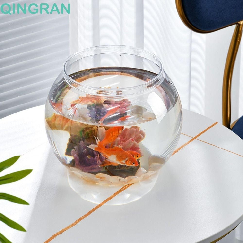 QINGRAN Transparent Round Fish Tank, Clear Plastic Fish Bowl, Home ...