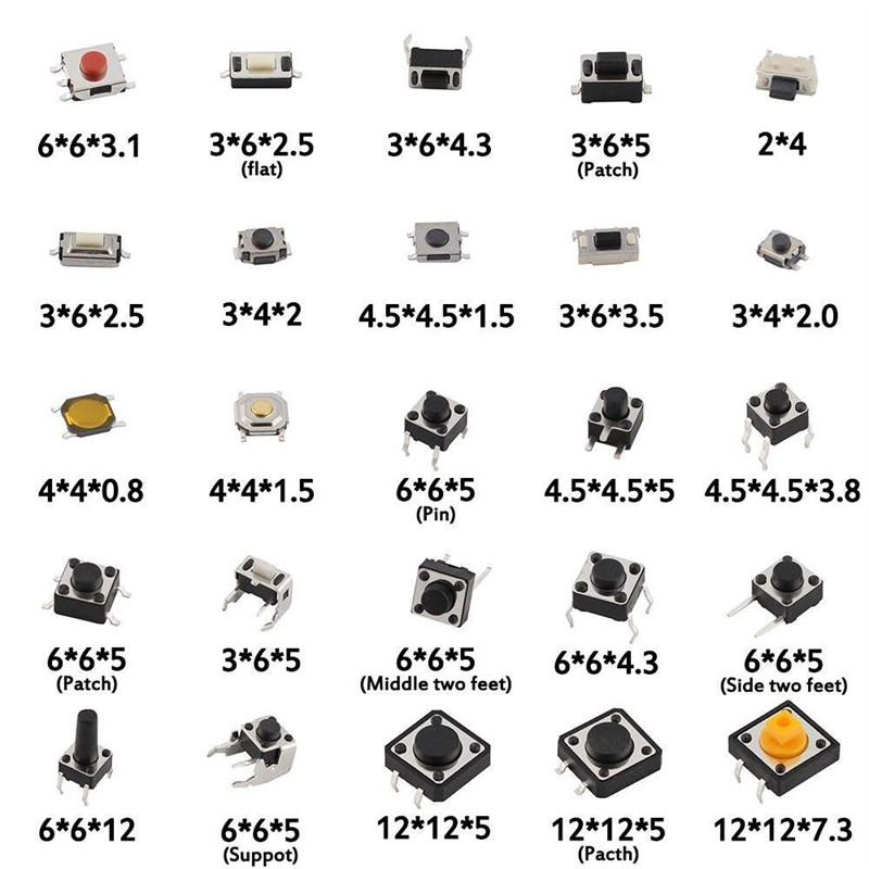 125pcs 25 Values Tactile Push Button Micro Switch SMD DIP 4 pin/3 pin/2 ...