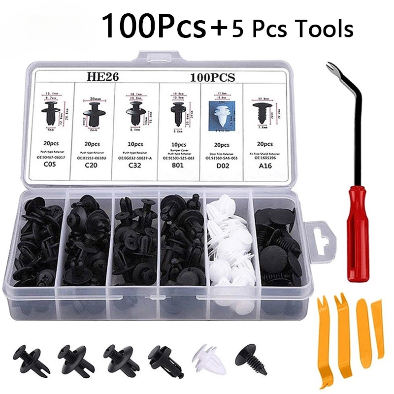 100pcs Auto Fastener Clip Car Body Push Retainer Pin Rivet Bumper Door ...