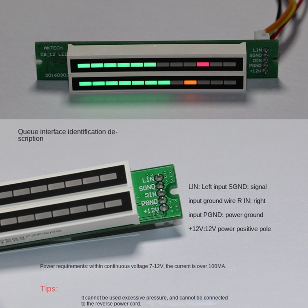 Dual Channel 12 Bit LED Music Spectrum Level Indicator Light 7-12V VU ...