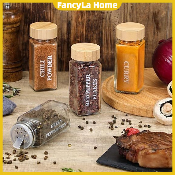 3pcs Glass Spice Jars with Bamboo Airtight Lids, 4oz Square Spice ...