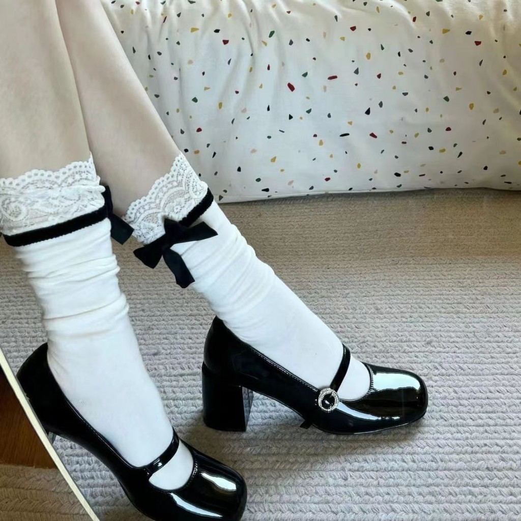 2024 Spring Summer New Style Sweet Lolita Bow White Mid-Tube Socks ...