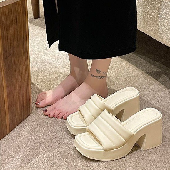 New summer women's high heel thick sole thick heel sandals slippers