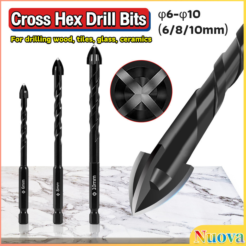 Nva 6/8/10mm Cross Hex Tile Ceramic Drill Bits for Glass Ceramic ...