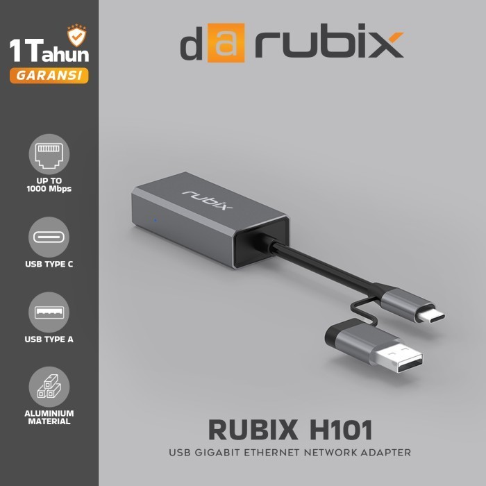 Usb HUB DIGITAL ALLIANCE Rubix H101 Ethernet Adapter Gigabit LAN Type A ...