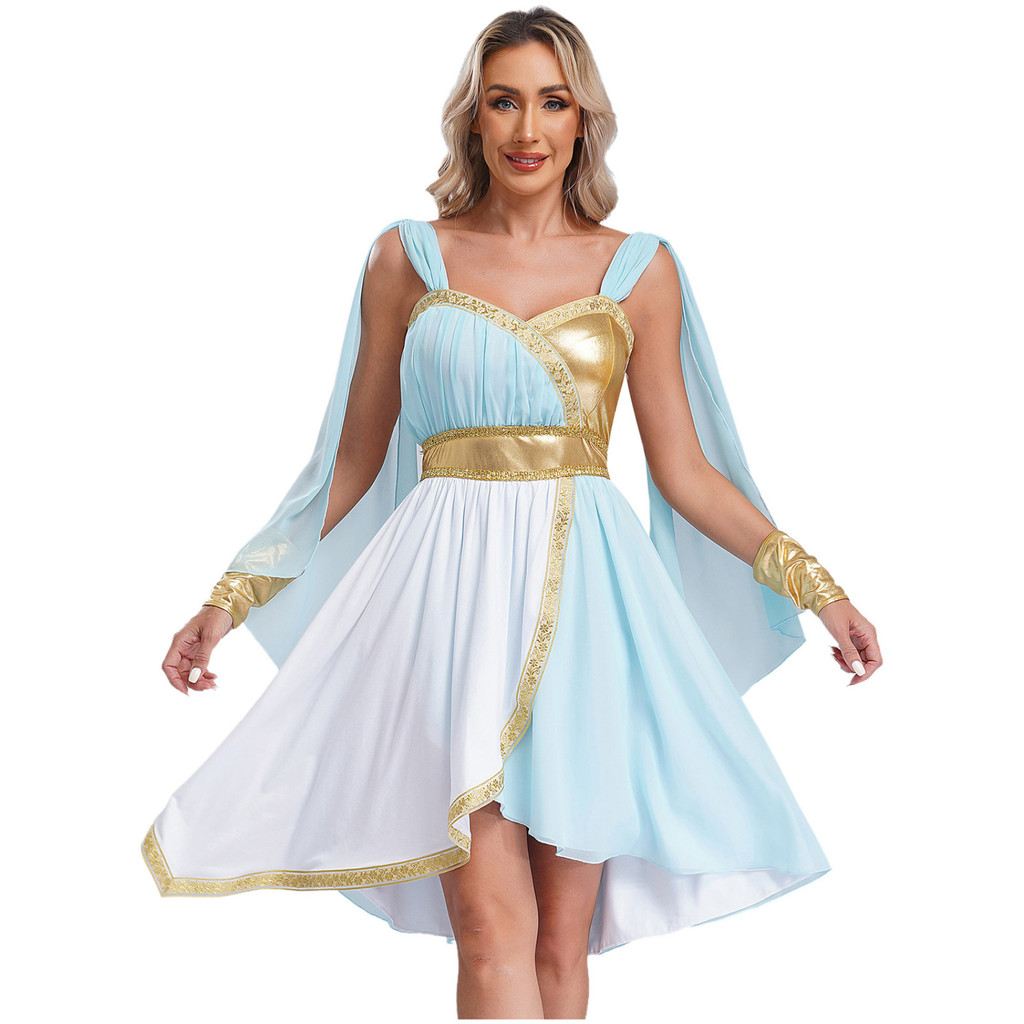Women Ancient Greek Roman Athena Goddess Cosplay Costume Chiffon Deity  Princess Toga Praise Dress with Hidden Zipper And Cuffs Halloween Party  Dress Up | Shopee Philippines