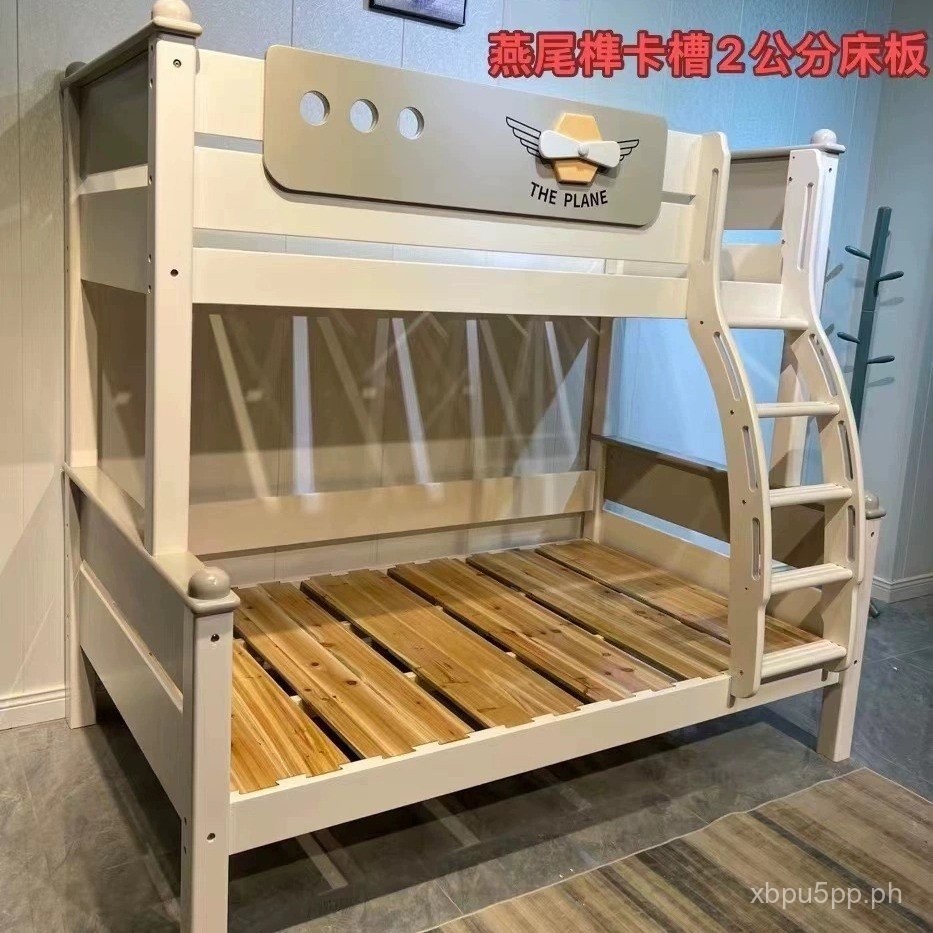 All Solid Wood Bunk Bed with Offset Design, Double Layer Wooden Bed ...