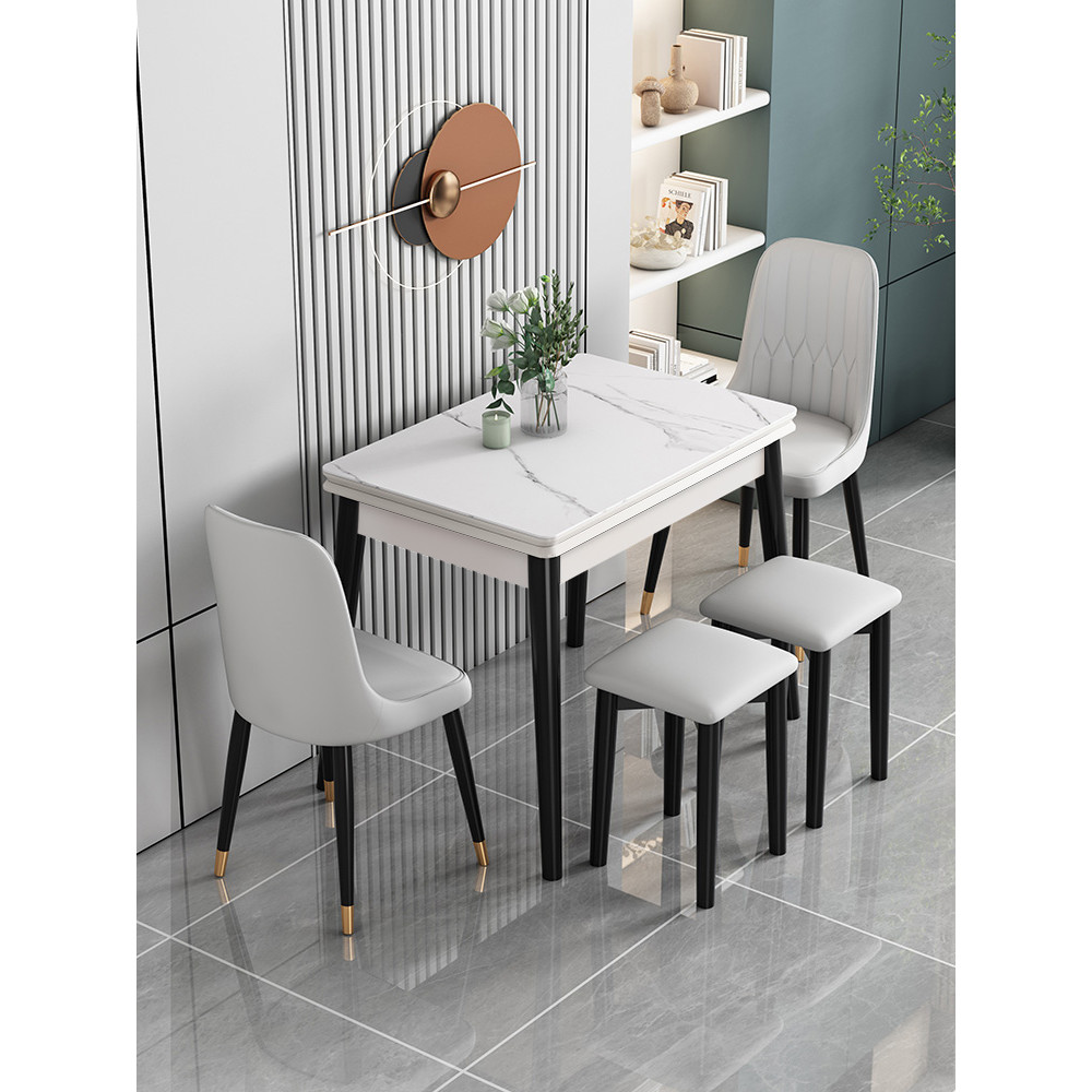 Small Apartment Foldable Rock Slab Dining Table and Chair Set ...