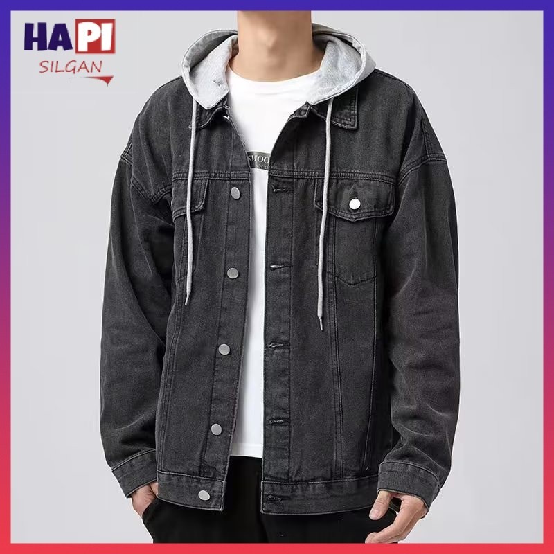 （PH STOCK)Denim Jacket Men ins Hooded Lapel Handsome Jacket Trendy ...