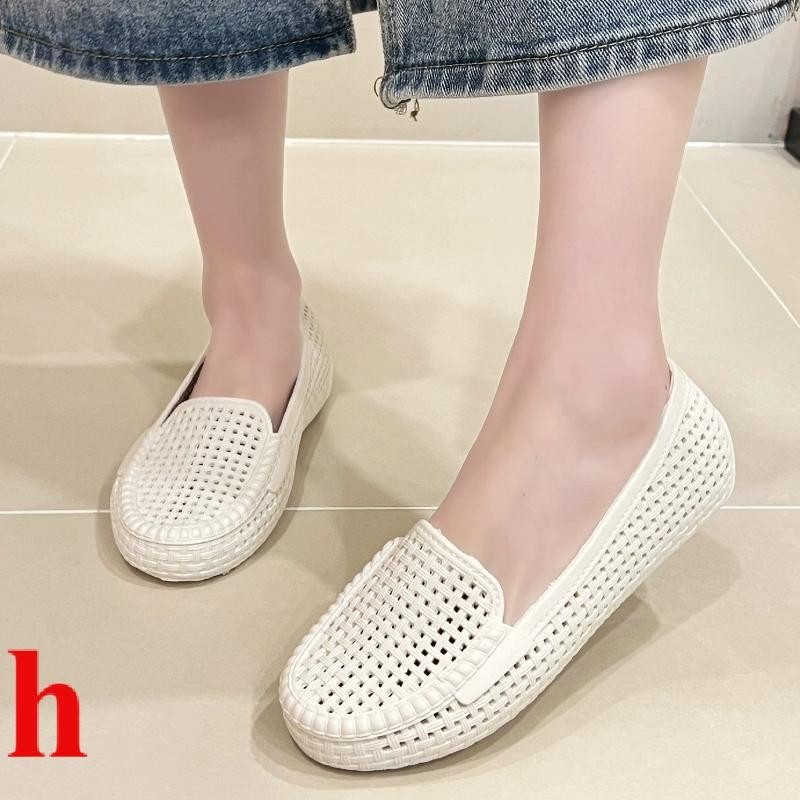 2024 Sandals Women's Summer Outer Wear Flat-Soled Hollow Plastic White ...