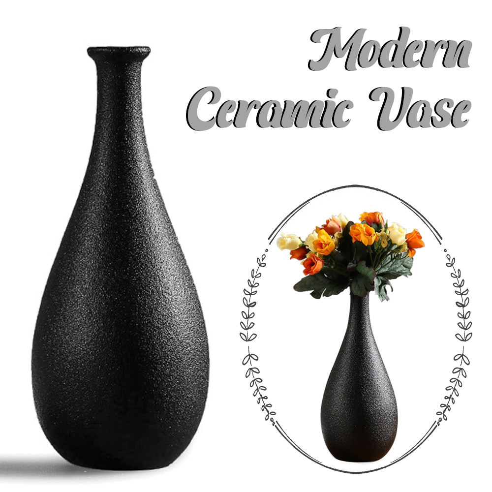 20cm Modern Black Ceramic Vase Artistic Flowers Plants Matte Vases