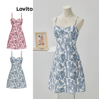 Lovito Women Boho Ditsy Floral Split Dress L68ED195 (Blue)