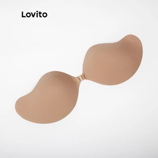 Lovito Casual Plain Push Up Breathable Mango Shape Self Adhesive Reusable Invisible Nipple Pad Bra for Woman L12055 (Black/Nude)