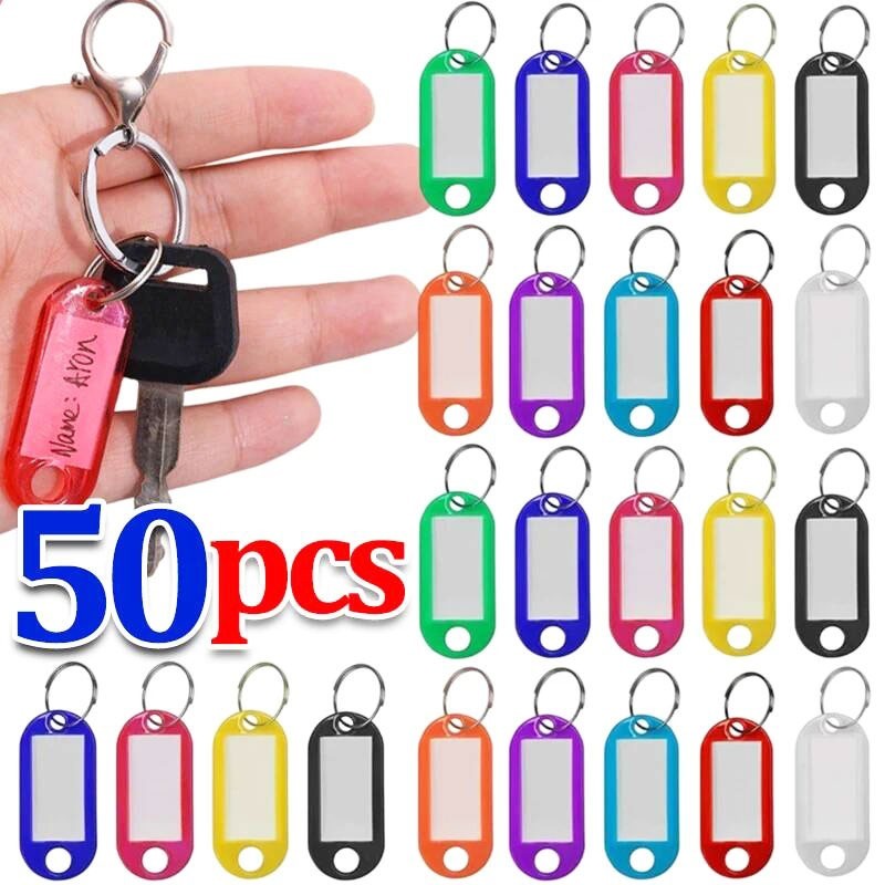10/50Pcs Portable Key ID Tag / Plastic Keychain with Split Ring ...