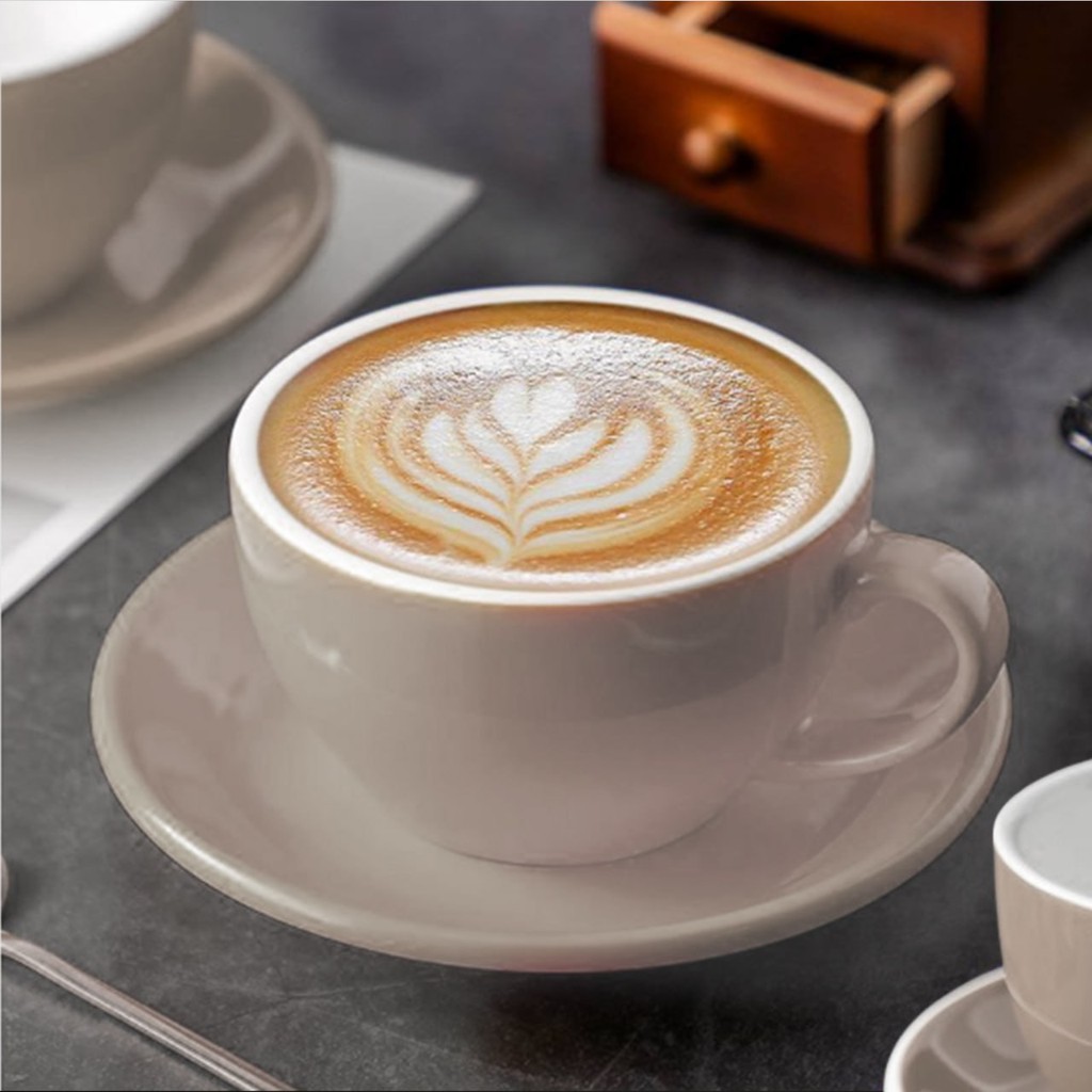 Livingplus Egg Shaped Taupe Glossy Ceramic Cappuccino Cup and Saucer ...