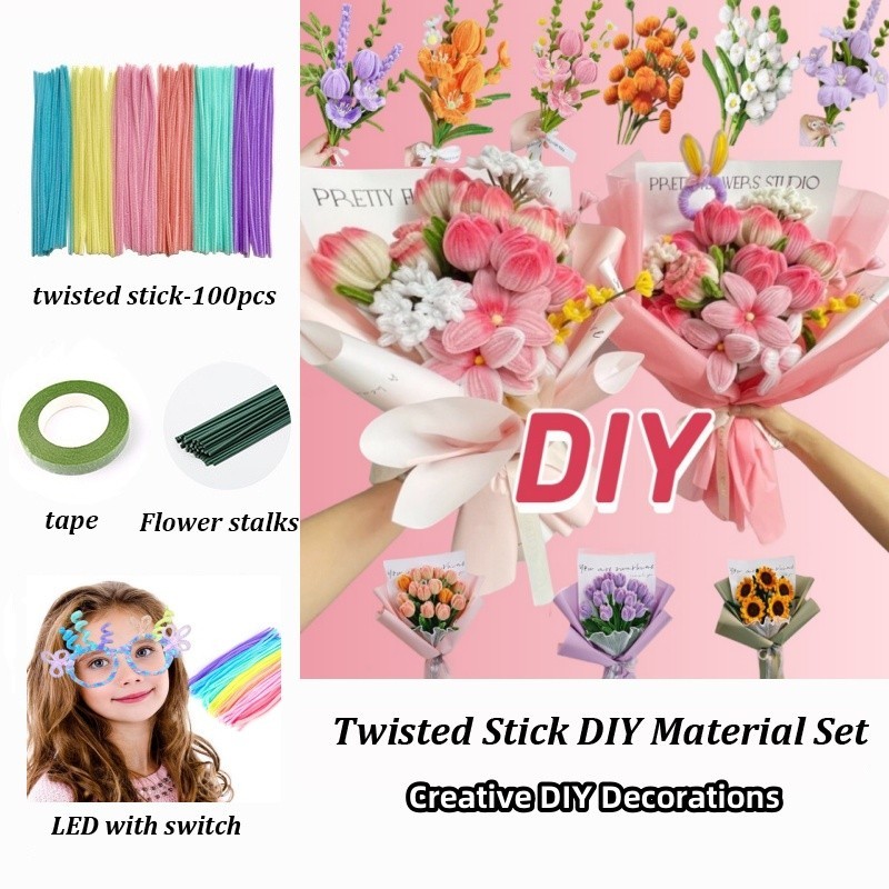 100Pcs Colorful Dense Fuzzy Wire Pipe Cleaner Craft Flower Educational ...