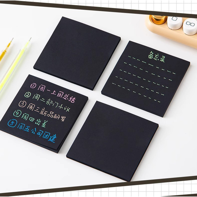 50 Sheets Pure Black Sticky Note Message Pad Office Notes N-stickers ...