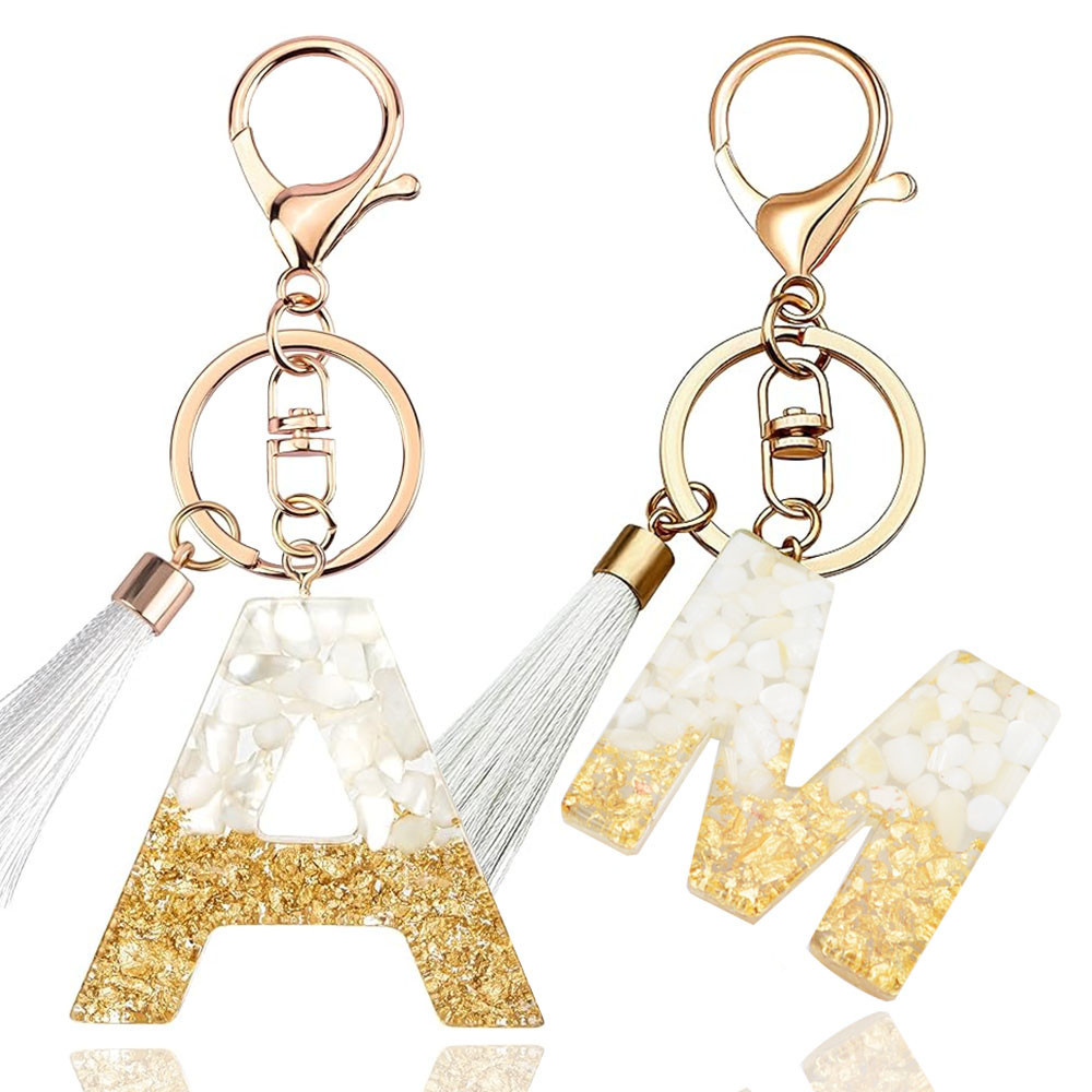 Bling Bling Yelloy Color Gold Foil Filled Resin Key Chain Fasion White ...