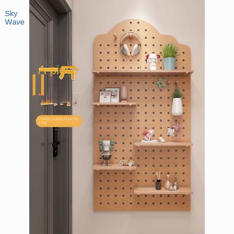 Solid Wood Pegboard Storage Rack Entryway Wall Hanging Board Entryway ...