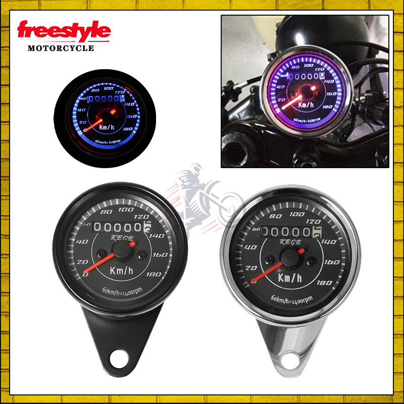 Universal Motorcycle Speedometer Double Color LED Light Odometer Speed ...
